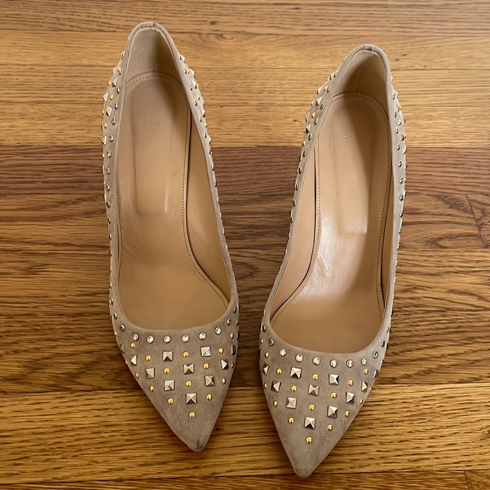 J Crew suede studded heels